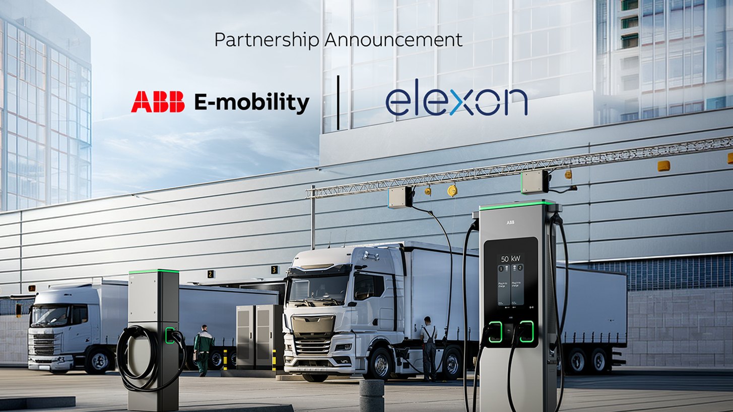 Grafika partnerstwa ABB E-mobility i elexon o ładowaniu flot na zajezdni z ładowarkami ABB