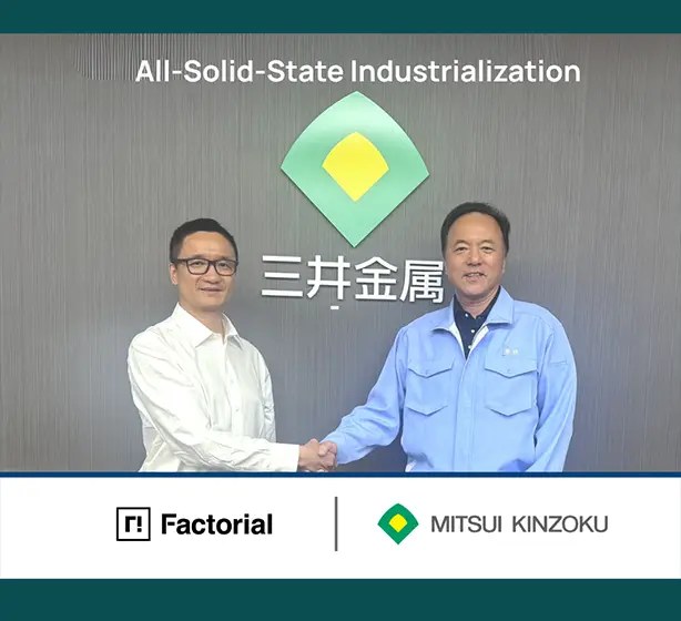 Factorial Energy i Mitsui Kinzoku — grafika partnerstwa przy ogniwach solid-state