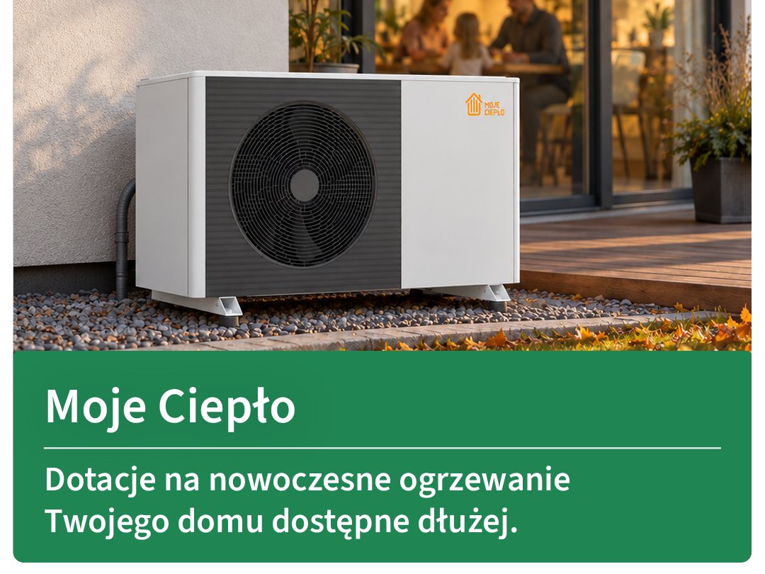 Grafika programu Moje Ciepło z hasłem o dłuższym naborze wniosków na pompy ciepła