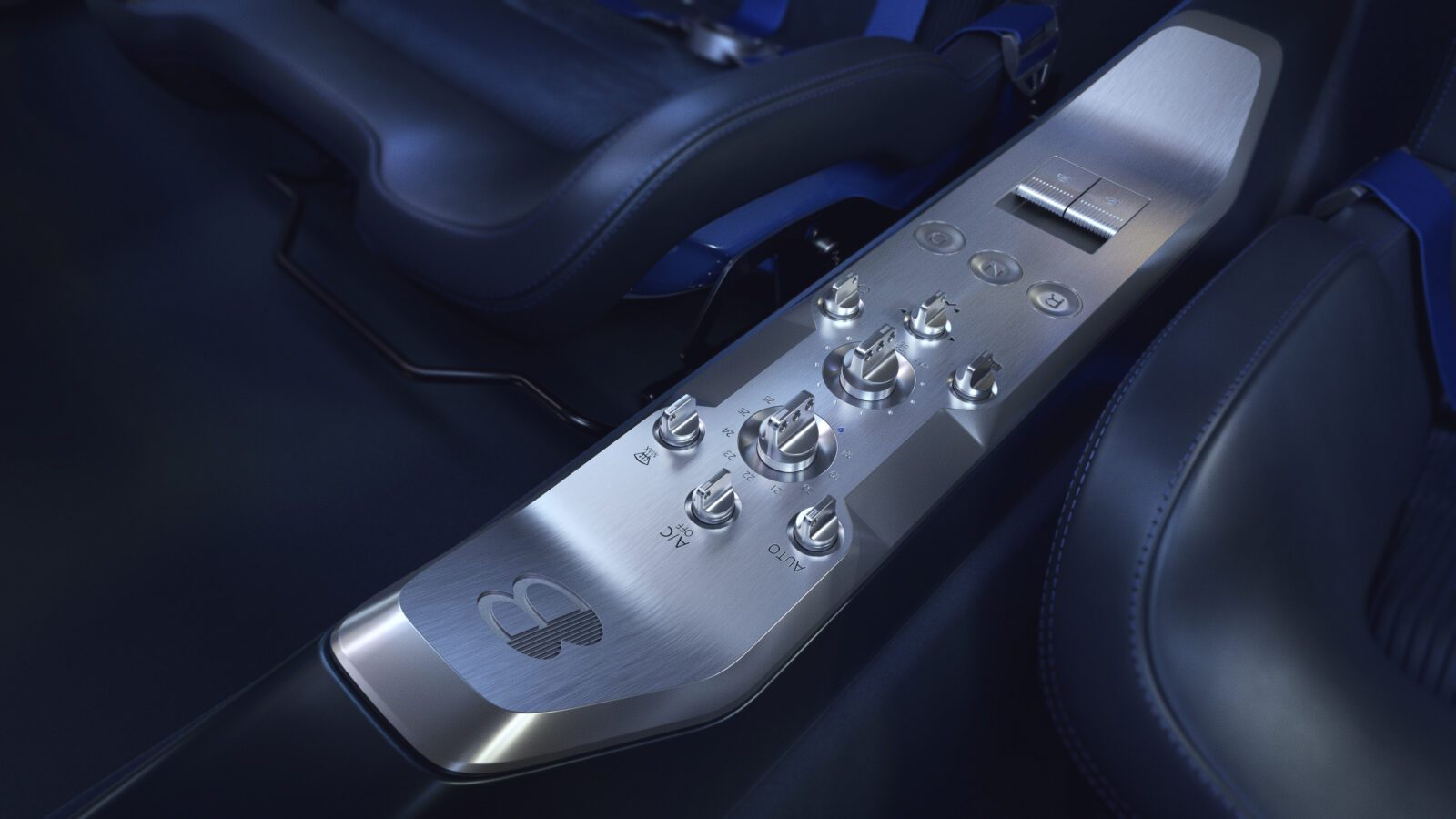 Aluminiowa konsola środkowa Renault 8 Gordini Concept z fizycznymi przełącznikami