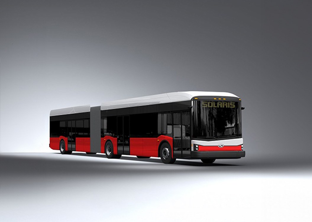 Wizualizacja przegubowego autobusu elektrycznego Solaris o długości 60 stóp dla Ameryki Północnej