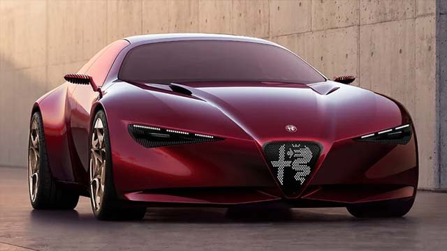 Alfa Romeo Cuorerosso widziana z boku — niska linia nadwozia coupé