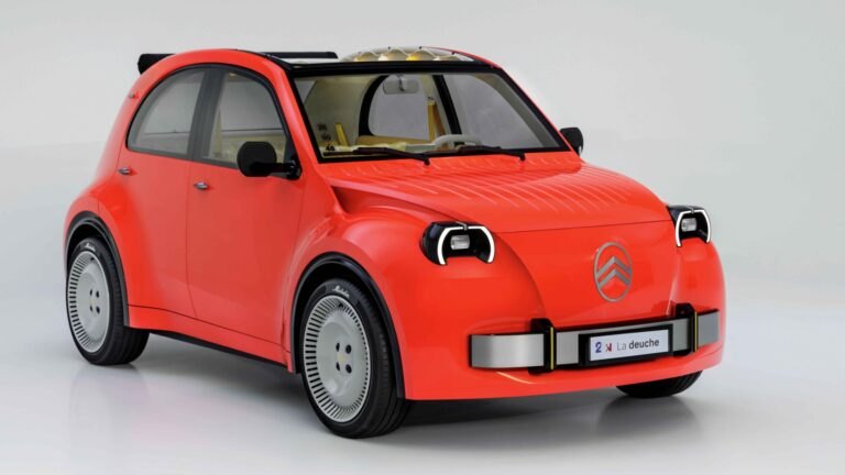 Czerwony koncept Citroën 2 CV Concept z podwójnymi reflektorami w stylu klasycznej Ente