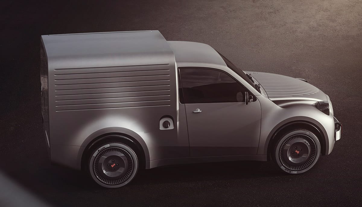 Boczna sylwetka konceptu Citroën 2 CV Fourgonnette z charakterystyczną tylną częścią nadwozia