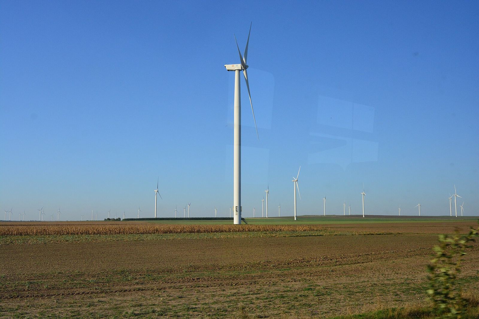 Farma wiatrowa w Rumunii — turbiny wiatrowe w krajobrazie rolniczym
