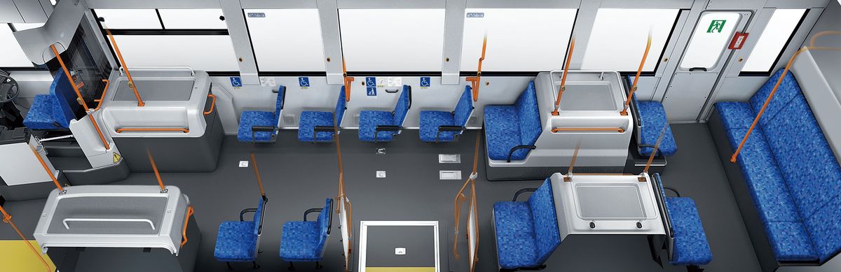 Bezstopniowe wnętrze elektrycznego autobusu Isuzu ERGA EV w wizualizacji