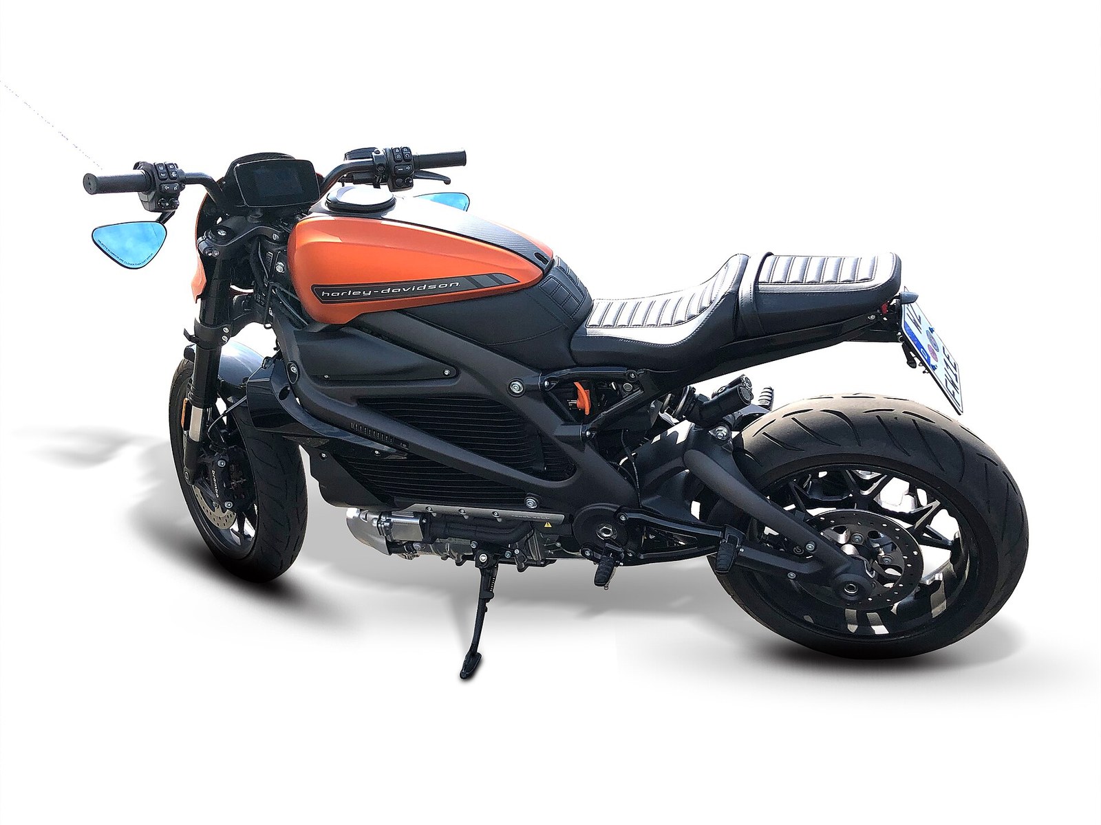 Elektryczny motocykl LiveWire One w kolorze pomarańczowym, widok z boku