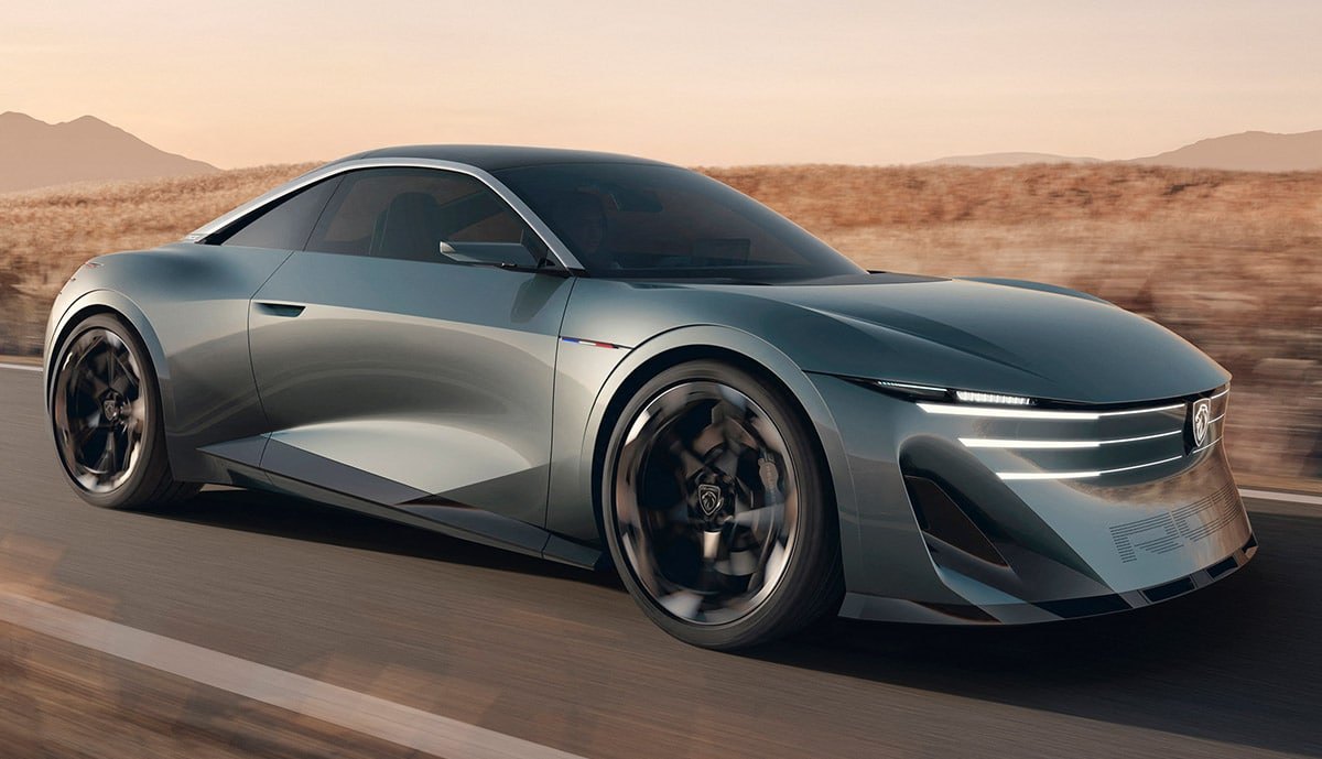 Peugeot RCZ Vision w profilu — niska sylwetka coupé z charakterystycznym łukiem dachu