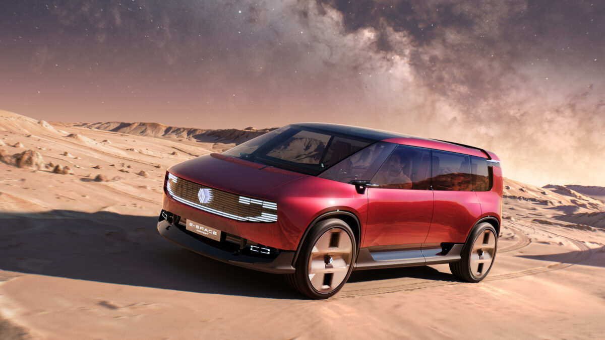 Renault E-Space Concept — czerwony samochód koncepcyjny marki Renault, widok z przodu